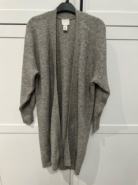 H&M Long Open-Front Ribbed Cardigan - Gray
